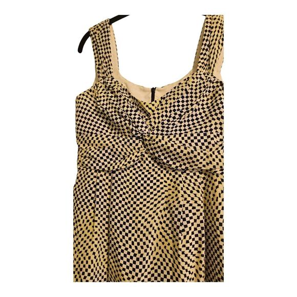 Nanette Lepore Silk All Wrapped Up Dress Navy Yellow Distorted Check Size 2 - Picture 4 of 8